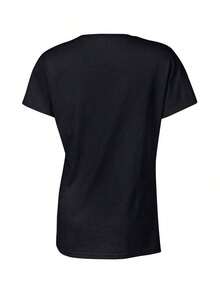 Camiseta de manga corta para mujer, de algodón puro, cuello redondo, estilo casual de verano con estampado "Bruh": camiseta suave y casual con la palabra "Bruh" estampada, corte regular, manga corta, elasticidad media, ideal para primavera/verano. - Negro - Ver 2