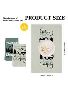 2 Pcs Mountain Tent Camping Themed Kitchen Towels Outdoor Adventure Style Dish Towels Can Be Used In Kitchen Drying Hand Towels Tea Towels Suitable For Farmhouse Kitchen Home Indoor Dish Drying - Green - View 2