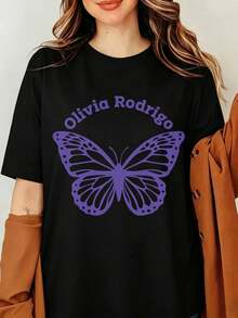 Olivias Rodrigos Purple Butterfly T-Shirt, SOUR GUTS Album Vampire Singer Fan Merchandise Y2K Retro, Olivias Rodrigos Guts Butterfly T-Shirt, Olivias Rodrigos Guts Concert Unisex T-Shirt, Olivias Rodrigos Concert T-Shirt - Black - View 1