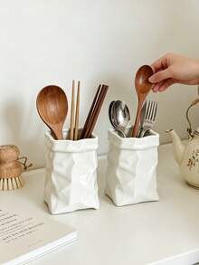 1 buah Tempat Sumpit Keramik Berbentuk Kantung Berlipit Minimalis Warna Putih Murni, Keranjang Sumpit Pengering Gaya Rumah Baru, Kotak Penyimpanan Sendok, Rak Organizer Sumpit Dapur, Rak Penyimpanan Anti Jamur untuk Dapur Rumah, Rak Organizer Peralatan Makan Kreatif - View 7
