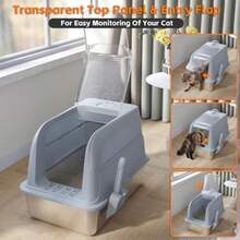 Caja de arena extragrande para gatos grandes, caja de arena de acero inoxidable con lado alto, antifugas, antiadherente, incluye alfombrilla de arena y cuchara de metal, fácil limpieza - Gris - Ver 4