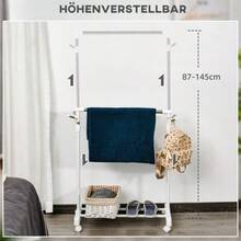 Rolling Clothes Rack, Height Adjustable, With Lower Shelf, 4 Wheels, White - 查看 4