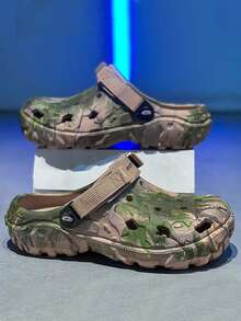 Men's Summer Breathable Contrast Color Perforated EVA Hollow Out Hook And Loop Casual Sandals - Khaki - View 3