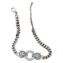 Brazalete de hip-hop de alta gama talla grande vendido con zirconia microincrustada de cobre, brazalete cubano de leopardo de doble cabeza, accesorio versátil - Pulsera de platino con estampado de leopardo - Ver 5