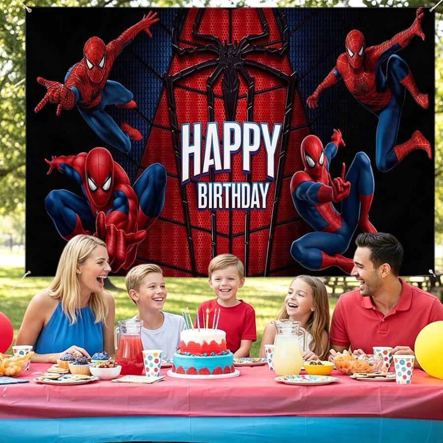 2pcs Marvel Spider-Man Birthday Backdrop Superhero Happy Birthday Party Banner Outdoor Garden Yard Grass Photography Background Wall Hanging Decoration Theme Party Photo Booth Props Studio Backdrop For Fans Celebrations Indoor Room Decor - Nhiều màu - Xem 1