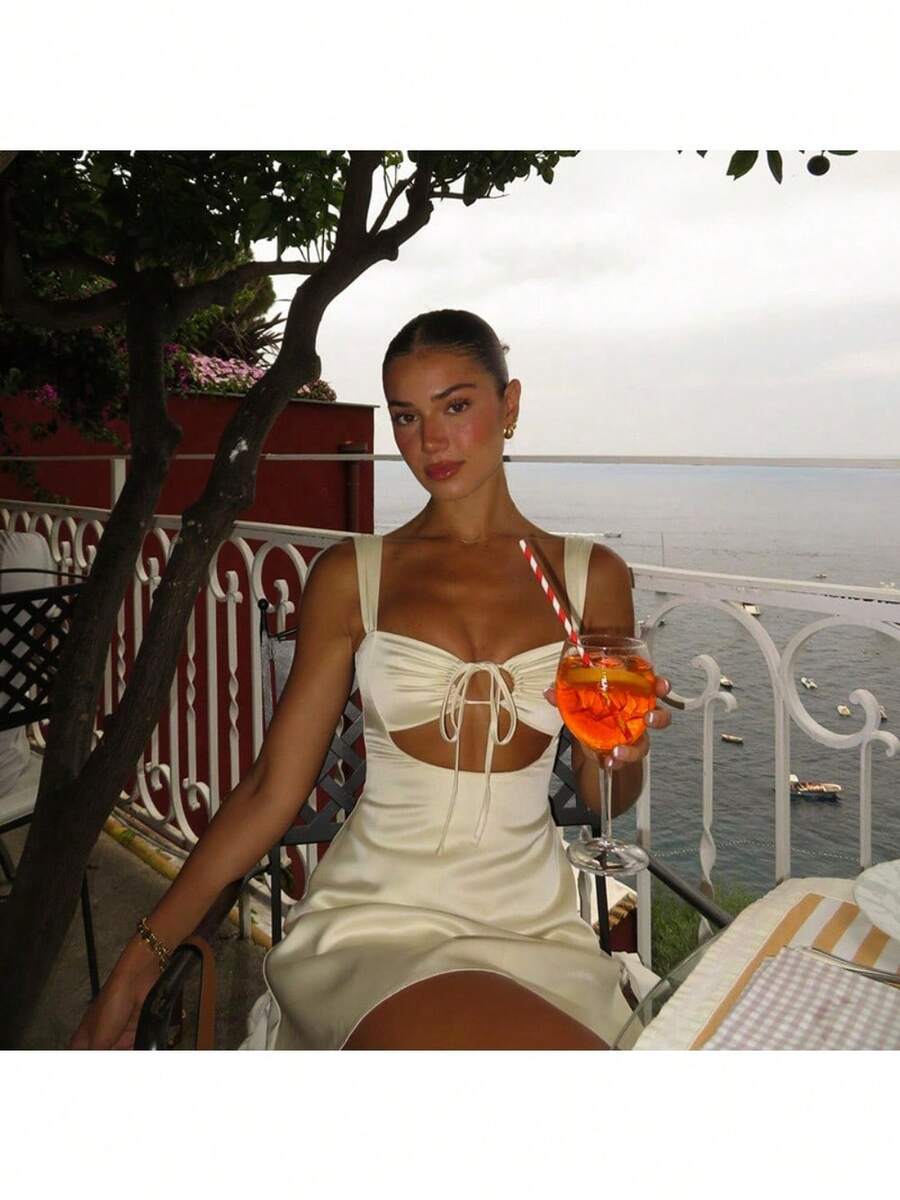 Women Short Dresses - 杏色 - 查看 1