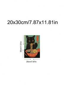 1 Stück schwarze Katze Bier Muster, japanische schwarze Katze Ramen Wandkunst, Oktopus Ramen Muster, Festival Geschenk, geeignet für Schlafzimmer, Wohnzimmer, Küche, Wandkunst, Wanddekoration, Heimdekoration, Raumdekoration, Leinwand Wandkunst, Poster, Wandkunst mit Rahmen, optionaler Rahmen - 1 Stück - Übersicht 24