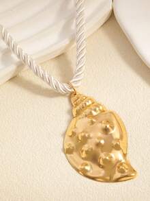 1pc Gold Seashell Pendant Necklace With Thick Rope, Suitable For Daily Wear - Gold - View 4