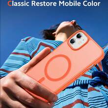 Ốp lưng bảo vệ sạc không dây từ tính mờ, bán trong suốt, tương thích với iPhone 11 12 13 14 15 Pro Max 16 Pro Max 17 Pro Max 17e - trái cam - Xem 6