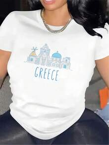 Greek Design T-Shirt | Lightweight And Durable, Suitable For Outdoor Activities, Beachwear, Casual Wear, With A Comfortable Fit And Bright Prints, Perfect For Summer Vacation And Everyday Wear, Round Neck, Medium Stretch Fabric. - 白色 - 查看 1
