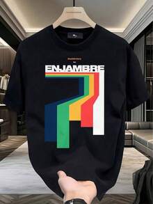Camiseta de Hombre en Oferta con Diseño Geométrico Colorido, Ideal para Camping de Verano y Aventuras al Aire Libre, 100%, 220 G, Moda Urbana de Verano, Casual, Transpirable, Fresca, Cuello Redondo, Manga Corta I7WM - Negro - Ver 7