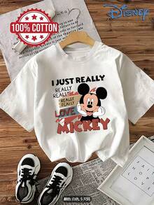 Disney Pure Short-Sleeve Mickey Mouse Print Women's Casual Fashion Crew Neck T-Shirt - White - View 1