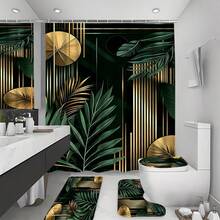 Set Tirai Mandi Datar 2D Gaya Bohemian 1/4 buah, Tirai Kamar Mandi, Dipadukan dengan Keset Kamar Mandi Gaya Serupa - Desain Daun Tropis, Cocok untuk Dekorasi Kamar Mandi Modern, Hadiah Dekorasi Rumah yang Indah dan Praktis - A - View 20