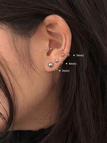 3件套不锈钢螺旋耳钉杠铃耳钉耳洞耳饰套装扁平耳廓人体饰品3mm/4mm/5mm混合装 - 銀色 - 查看 5