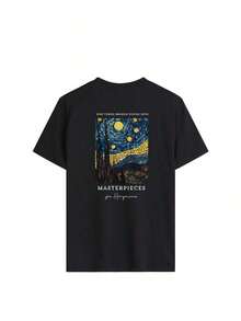 Versatile And Loose-Fitting Black Short-Sleeved T-Shirt With A Round Neck, Featuring A Simple Art Letter Print Pattern, Suitable For Everyday Wear And Holidays, A New Summer Style For Women. - 黑色 - 查看 2