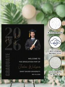 Cartel de Bienvenida de Graduación Personalizado con Foto Personalizada, Nombre, Escuela y Año de Graduación - Cartel de Fiesta de Graduación Personalizado para Graduado 2026, Decoración de Graduación - Multicolor - Ver 4