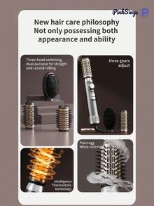 PinkSings 3-In-1 Rotating Hot Air Brush Set, Hot Air Styling Brush With 2 Rotating Brush Heads (1.5 Inch And 2 Inch), One-Step Hot Air Styling Brush, Smooth Styling - Black - View 8