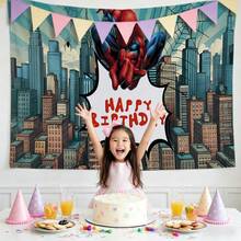 2pcs Marvel Spider-Man Birthday Backdrop Superhero Happy Birthday Party Banner Outdoor Garden Yard Grass Photography Background Wall Hanging Decoration Theme Party Photo Booth Props Studio Backdrop For Fans Celebrations Indoor Room Decor - Nhiều màu - Xem 4
