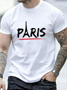 Men's 100% Cotton T-Shirt/T-Shirt. Casual Short-Sleeved T-Shirt With Round Neck And Letter Print, Summer Style, Made Of Lightweight Semi-Transparent Polyester Fabric. - 白色 - 查看 9