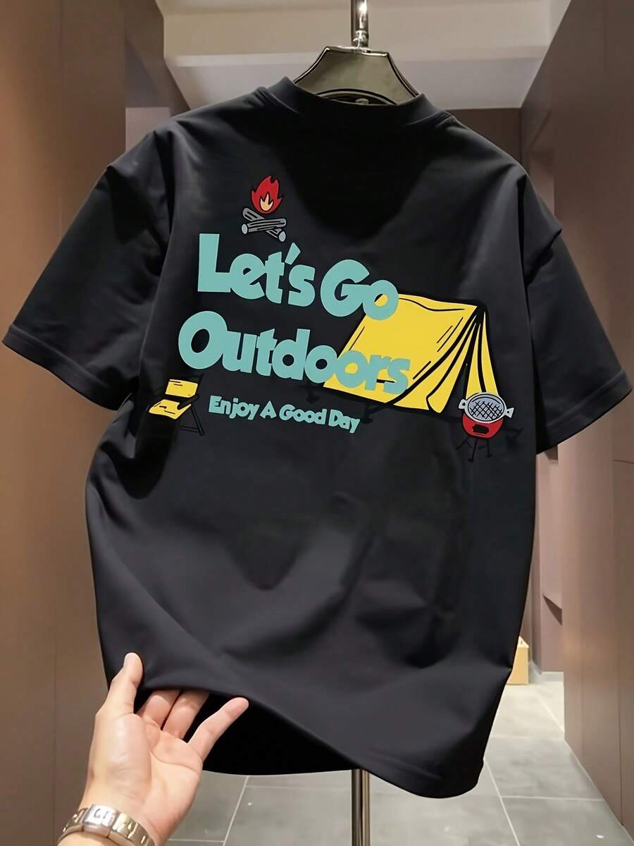 New T-Shirt, 100% Cotton, Machine Washable, Suitable For Spring, Summer And Autumn, Casual Style, Comfortable Fit, Modern Design, Versatile For Daily Use, Soft Fabric, Style A. - Black - View 1