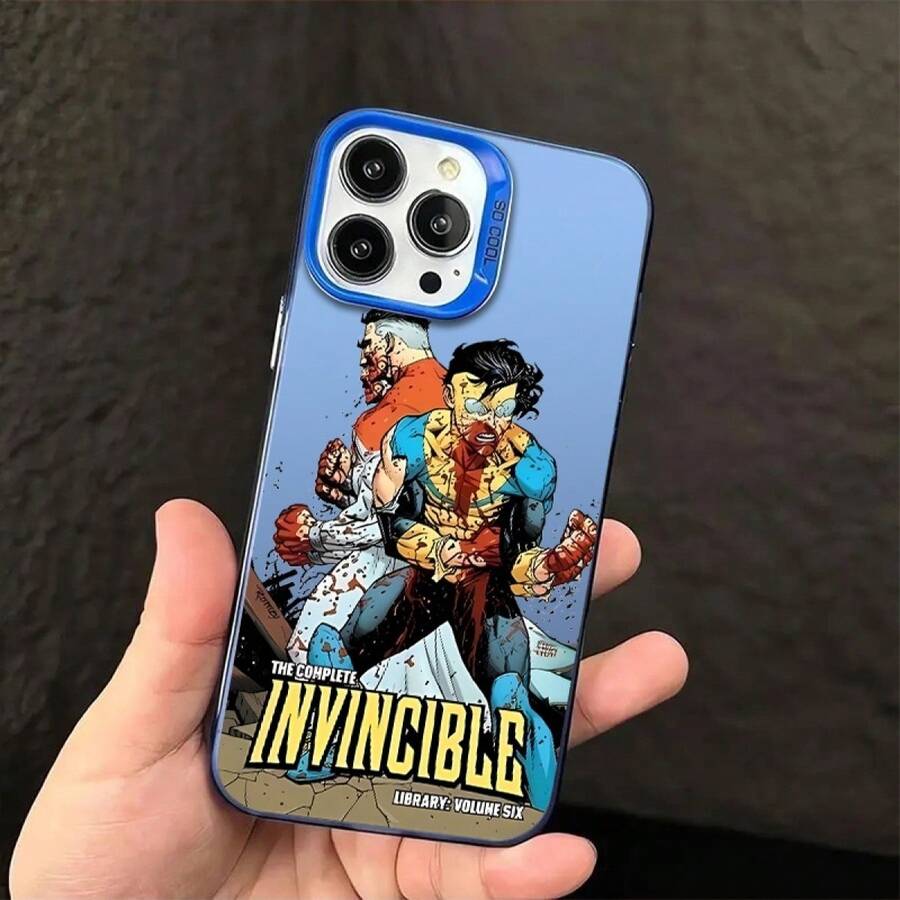 Protective Phone Case Compatible With Apple 17 ProMAX 16 15 14 13 12 11 XSMAX, Superhero Comic Style Design, Battle Scene Broken Effect, Anti-Slip Texture, Precise Fit, Protection Against Bumps And Scratches, Durable Print Finish For Daily Use - Blue - View 1
