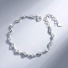 Korean Sterling Silver 925 Heart Shaped Crystal Necklace And Bracelet Set For Women, Vintage Party Jewelry, High-End Gift. - 白色手鐲 02 - 查看 1
