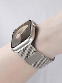 1 Dây đeo kim loại Milanese Loop, tương thích với mặt đồng hồ 38mm, 40mm, 41mm, 42mm, 44mm, 45mm, 46mm, 49mm, unisex, dây đeo lưới thép không gỉ nam châm điều chỉnh được, tương thích với Apple Watch Series Ultra, 10, 9, 8, 7, 6, 5, 4, 3, 2, 1, SE - Màu be - Xem 3