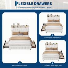 Modern Upholstered Double Bed Frame With Soft Double-Layer Headboard, 2 Storage Drawers, LED Lighting, Power Outlet And USB Port, Sturdy Metal Slatted Bed Base - 米色 - 查看 5