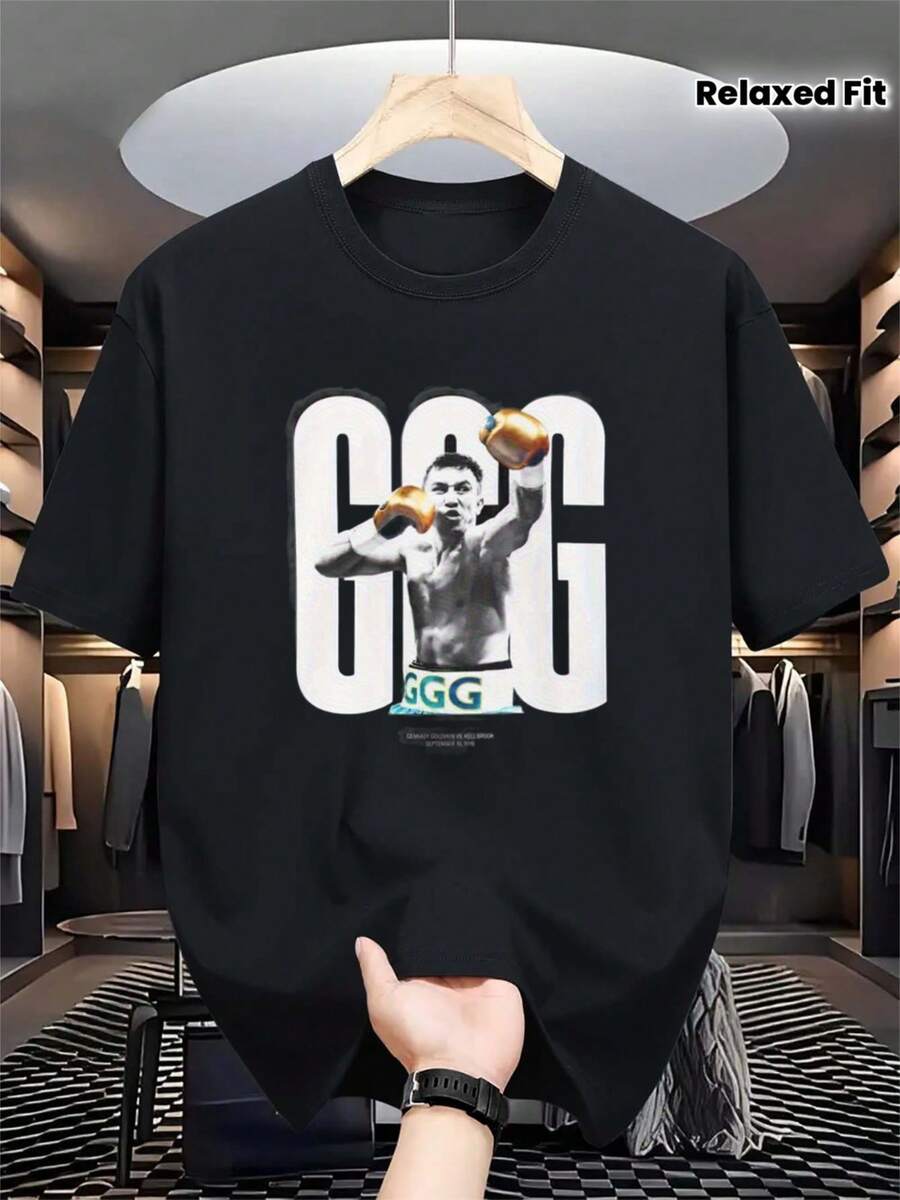 Camiseta de Boxeo Oficial GGG para Hombre / Negra / Diseño GGKG Prominente / Camiseta Resistente para Combate / Gimnasio, Reuniones de Fans, Uso Diario / Camiseta de Corte Relajado para Entusiastas del Boxeo - Negro - Ver 1