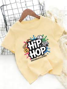 Hip-Hop Style T-Shirt For Boys And Girls, With Urban Culture Prints, Perfect For Casual Street Dance Performances - 灰色 - 查看 1