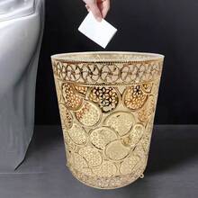 Luxury European-Style Gold Trash Can, Metal Electroplated Shell + PVC Lining, Suitable For Kitchen, Dining Room, Living Room, Small Desktop Trash Can, Exquisite Pattern - Multicolor - View 7