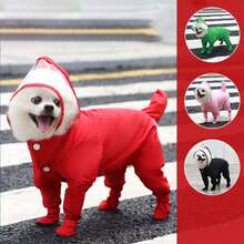 1件宠物猫狗防水雨衣，带内置雨靴，四季宠物用品 - 彩色 - 查看 3