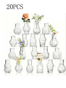 1/10/20-Piece Bohemian-Style Glass Vase Set | Rustic Wedding Mini Vintage Embossed Glass Vases, Home And Table Decorations, Aromatherapy Bottles, Suitable For Home Flower Arrangements, Wedding Decorations, Room Decorations, Etc. - Multicolor - View 17