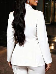AOMEI 女款優雅高貴白色長袖客製化蝴蝶結西裝外套,優雅辦公套裝,適合商務派對、晚宴、正式場合、舞台與音樂會、返校畢業季、派對正式服裝 - 白色 - 查看 3