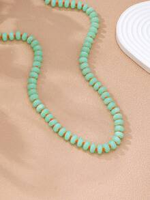 1/3Pcs Layered Green Resin Beaded Necklace For Women - Boho Choker With Cherry Pendant - 3PCS Bohemia Striped & Marbled Resin Beads Necklaces Set - Green - View 11