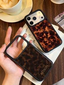Customized Leopard Print Letter Slogan Phone Case, Full Coverage Hard Shell Protective Cover Suitable For IPhone 11/12/13/14/15/16 17 Pro Max - Multicolor - View 5