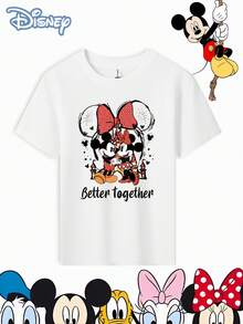 Disney T-Shirt Short Sleeves Are Made Of 100% Pure Cotton FabricDisney Kids T Shirt White Mickey And Minnie Mouse With Red Bow And Castle Print Better Together Text For Casual Wear And Disney Theme EventsA Gift Suitable For Girls - trắng - Xem 2