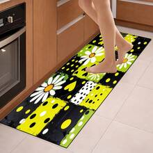 1pc Abstract Floral Plaid Pattern Printed Floor Mat, Silica Gel Kitchen Carpet, Kitchen Mat, Rug, Easy To Clean, Rectangular Printed, Suitable For Living Room, Bedroom, Hallway, Bathroom, Laundry Room - Polyester Carpet, Suitable For Indoor And Outdoor Home Decor - Multicolor - View 7