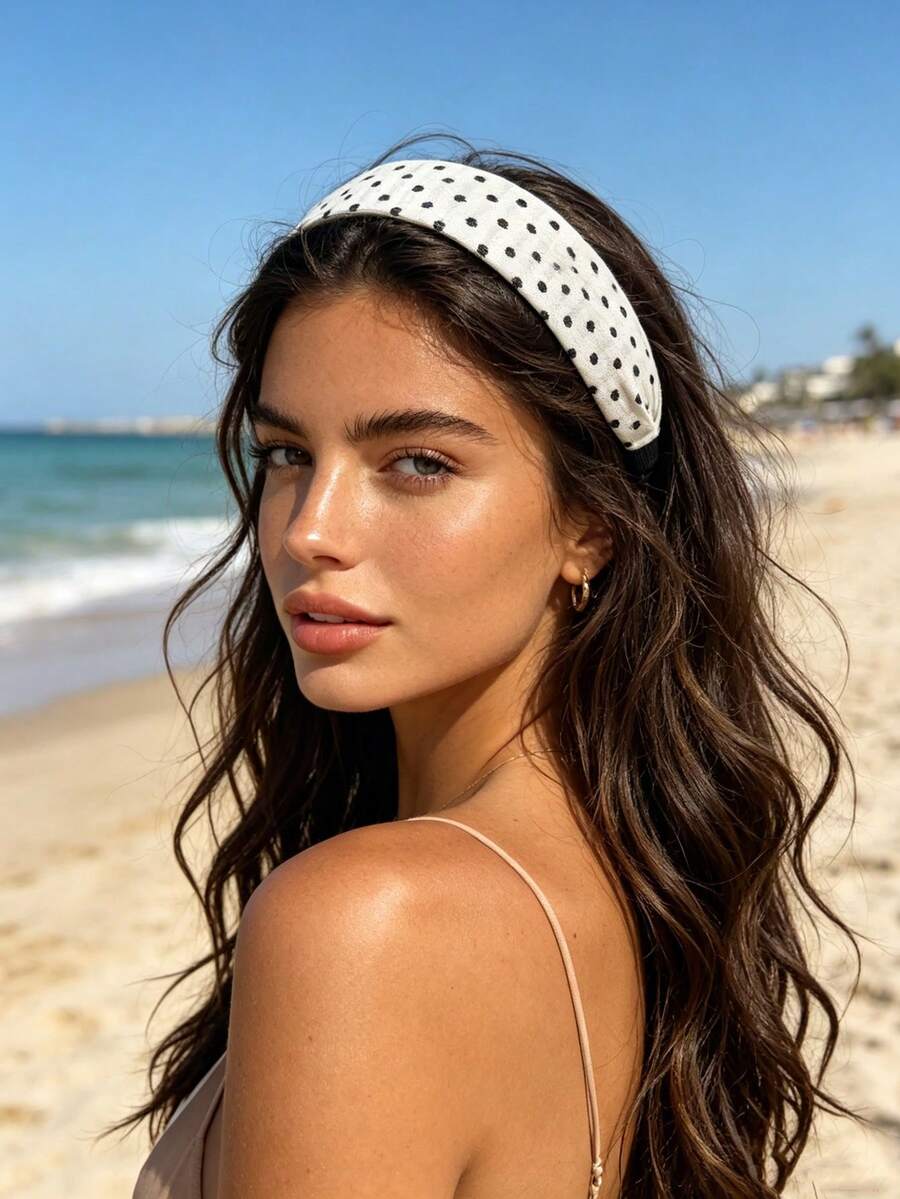 1pc Fashionable Bohemian Polka Dot Wide Headband - Multicolor - View 1