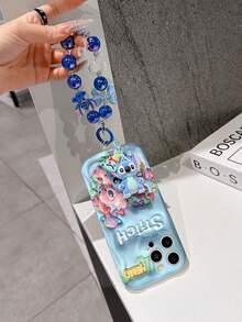 Disney Has Authorized, Phone Case - Chain Set, The Stitch Lilo & Stitch 3D Phone Case Plus A Silicone 3D Stitch Bracelet With Metallic Ring Removable Bracelet, Stitch And Angel Pattern, Compatible With Iphone17/16/15/14/13/12/11/XS/XR/X Plus Pro Max, A Stylish Cartoon Phone Case, The Perfect Gift Choice, Phone Protection, Durable Phone Cover, Great Gift For Friends And Family. - trắng - Xem 3