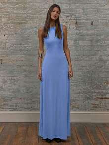 xheMUSERA Vestido largo de cuello redondo con aberturas en los hombros, vestidos de verano para mujeres, elegantes, lindos, sexys, para vacaciones, estilo bohemio, para invitadas de boda, playa, otoño, verano, Día de San Valentínxhe - Celeste - Ver 1