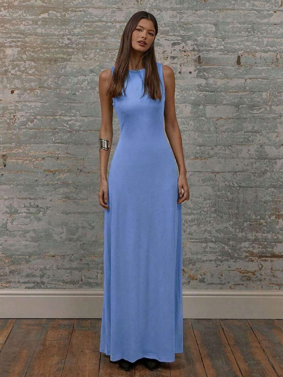 xheMUSERA Vestido largo de cuello redondo con aberturas en los hombros, vestidos de verano para mujeres, elegantes, lindos, sexys, para vacaciones, estilo bohemio, para invitadas de boda, playa, otoño, verano, Día de San Valentínxhe - Celeste - Ver 1