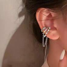 Khuyên tai kẹp không cần xỏ lỗ, mạ bạc, đính đá Cubic Zirconia, kèm dây tua dài, dành cho bé gái, trang sức lấp lánh thanh lịch cho cả ngày thường và tiệc tùng. - YE0033 - Xem 9