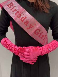 Themed Long Satin Gloves, Hot Pink Ruched Design, Elegant Accessory For Cosplay, Birthday Parties, Themed Events, Bridal Showers & Photo Shoots - Gloves. - View 7