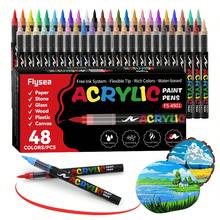 60/48/24/12 Cores Marcadores de Tinta Acrílica, Marcadores Coloridos com Ponta de Pincel Macio, Ponta Única/Dupla Opcional de 1-5mm, Adequado para Pintura e Criação de Arte DIY, À Prova d'Água e Lavável, Pode Ser Usado em Tecido, Vidro, Cerâmica, Plástico e Outras Superfícies, Ideal para Escritório, Escola e Grupos de Estudantes para Pintura, Esboço e Criação de Belas Obras de Arte, Também Suprimentos de Aprendizagem. - Multicolorido - Visão 13