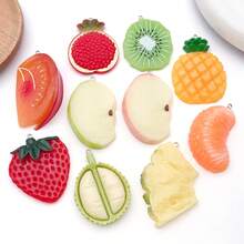 5/10pcs Resin Large Fruit Apple Pineapple Strawberry Charm Cute Simulated Food Pendant For DIY Keychain Necklace Earrings Jewelry Making - Multicolor - View 2