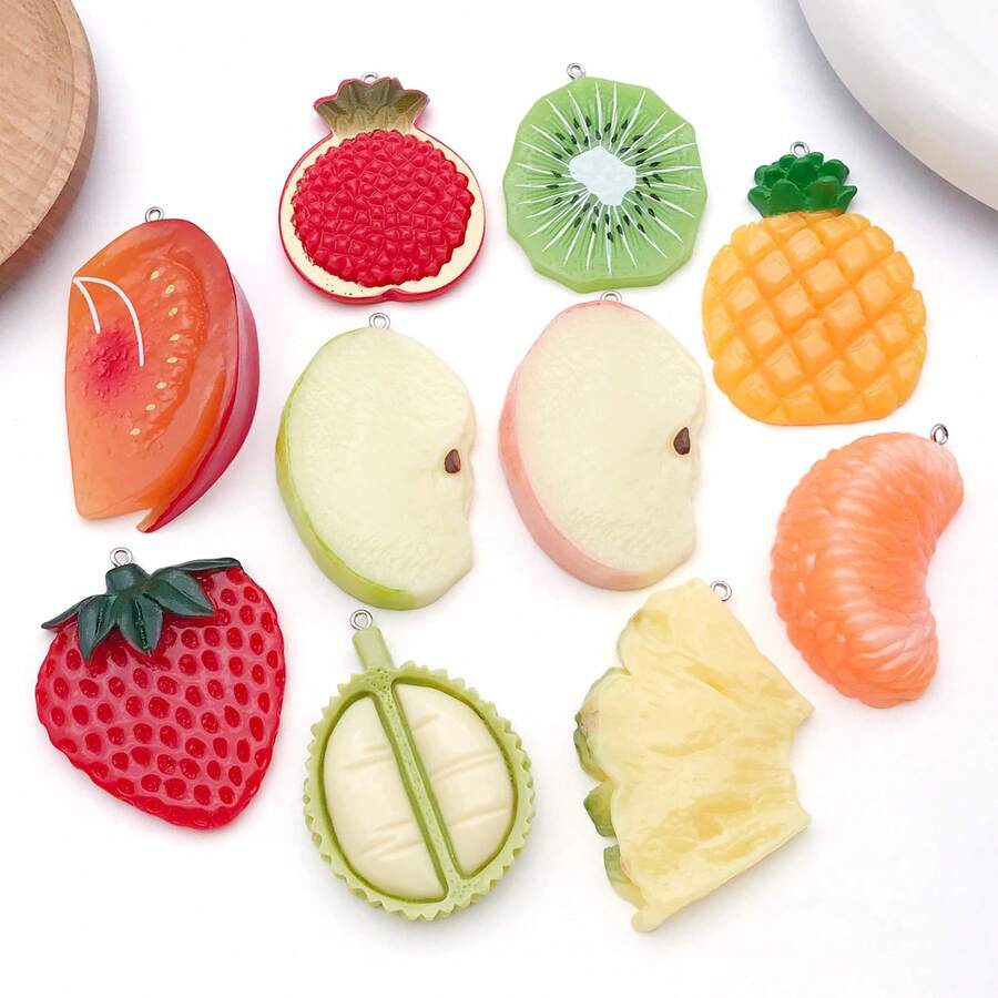 5/10pcs Resin Large Fruit Apple Pineapple Strawberry Charm Cute Simulated Food Pendant For DIY Keychain Necklace Earrings Jewelry Making