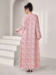 Al Najma Vestido holgado de manga larga con bordado elegante para mujeres - Multicolor - Ver 2