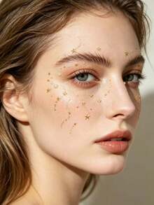 Gold Star & Moon Face Gems Stickers, Self-Adhesive 3D Pearl Rhinestone Face Decorations, Suitable For Festivals, Parties, Halloween, Weddings, DIY Makeup, Eye & Cheek Decor, No Glue Needed - Multicolor - View 2