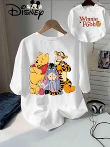 Disney T-shirt à manches courtes et col rond imprimé Minnie Mouse, orné de strass et d'un nœud papillon. Un modèle tendance et adorable. Confortable, élégant et polyvalent, idéal pour le printemps, l'été et l'automne. Un design optimiste et un tissu extensible. - Blanc - Voir 1